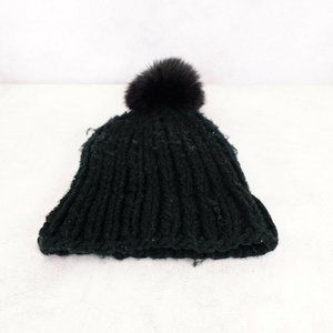 NOR LA CANADA Men's Black Beanie OS Sports  Ski Hat Knitted Winter Faux Fur Cozy